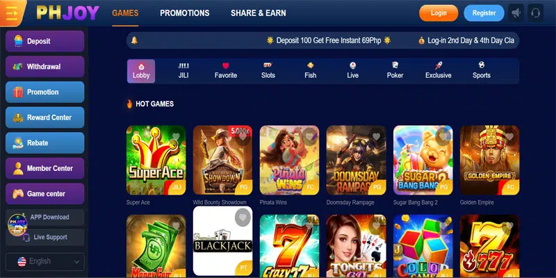 phjoy-homepage-interface-showcasing-a-variety-of-betting-games